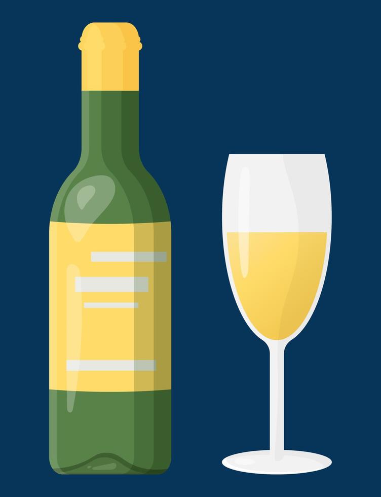 Set of bottle and glass glass with white wine vector