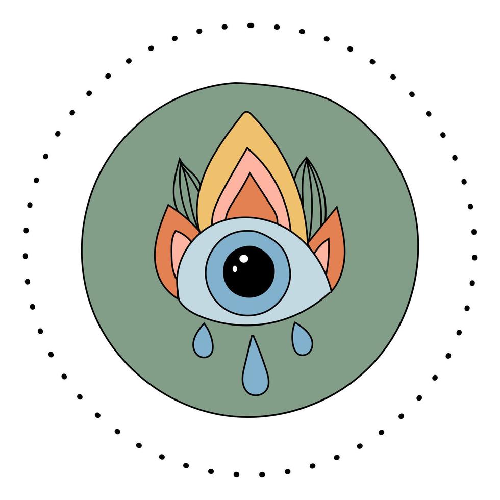 logotipo mágico, amuleto astrológico al estilo boho. un ojo del mal de ojo. ojos esotéricos para proteger contra influencias negativas ilustración lineal de color de mirada hipnótica vector