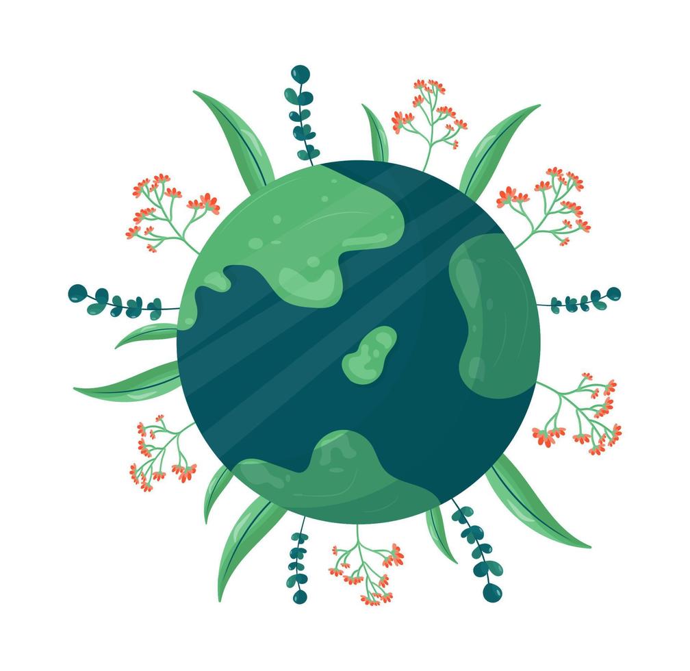 World Environment Day. The globe and silhouettes of flowers in a circle. International Mother Earth Day. vector