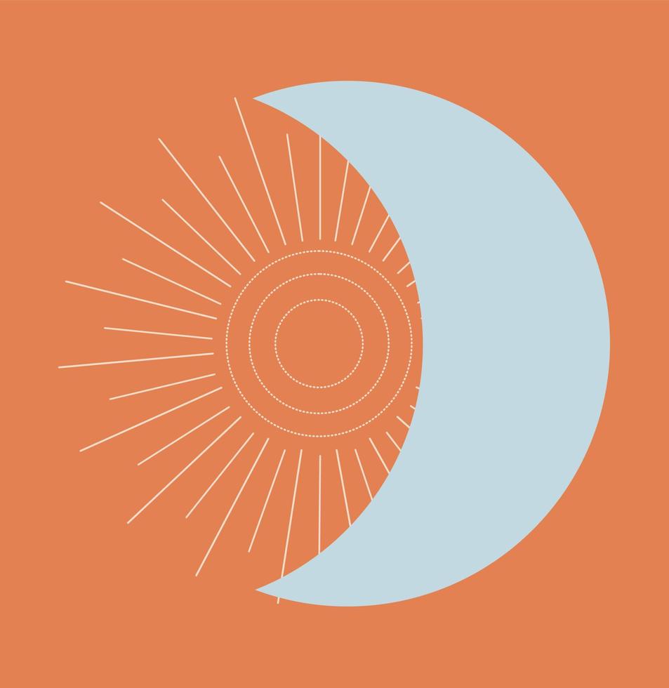 A crescent moon and a linear sun in the style of doodles. Magic amulet in Boho style vector