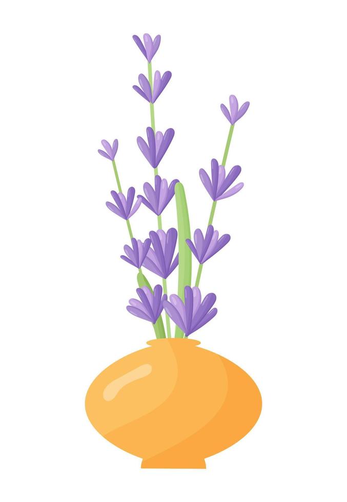 Lavender flowers in a ceramic pot in a modern style. Indoor plants in a clay pot. Gardening. vector