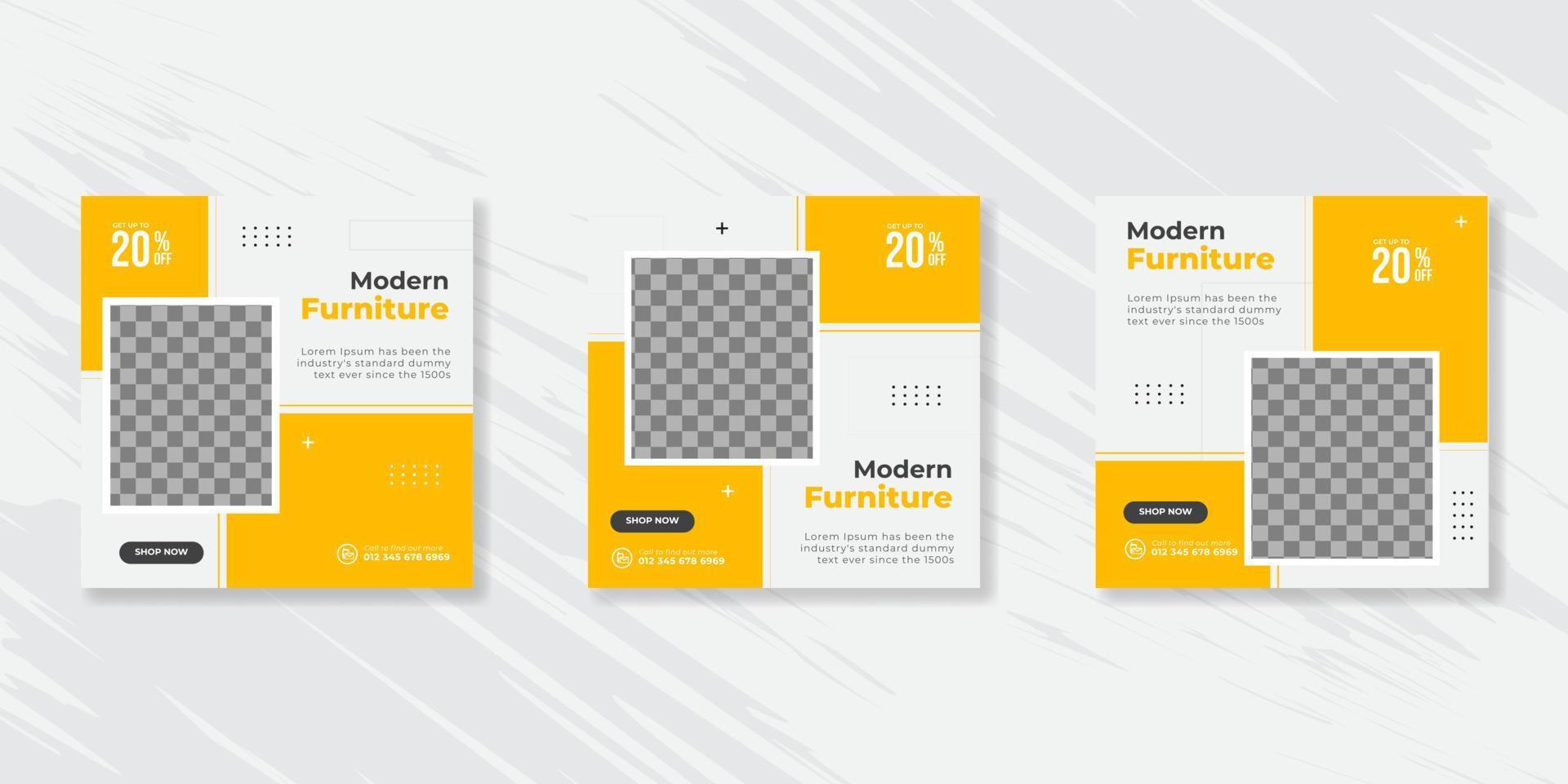 Modern furniture social media post templates design vector