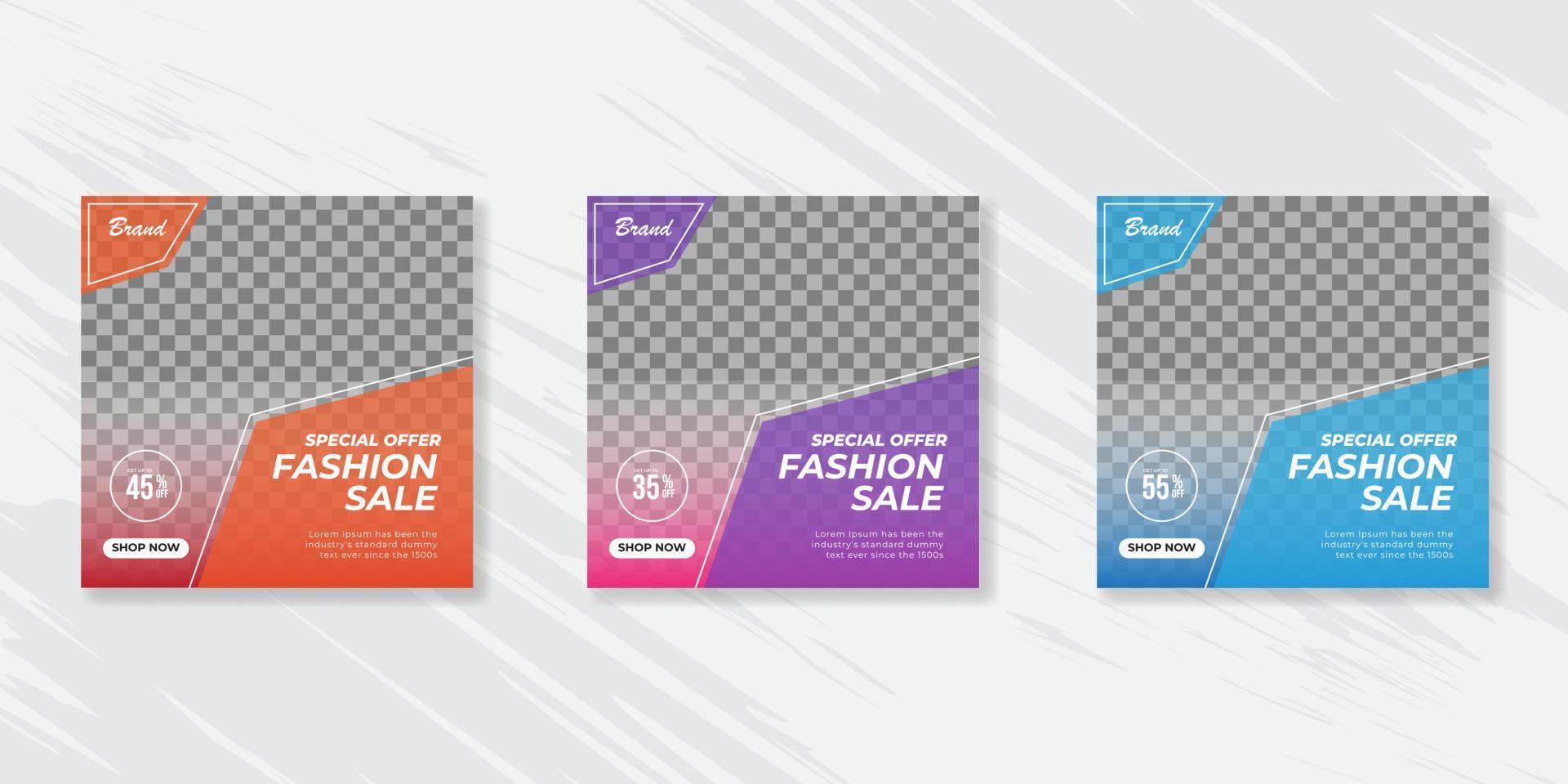 Fashion promotion social media post templates vector