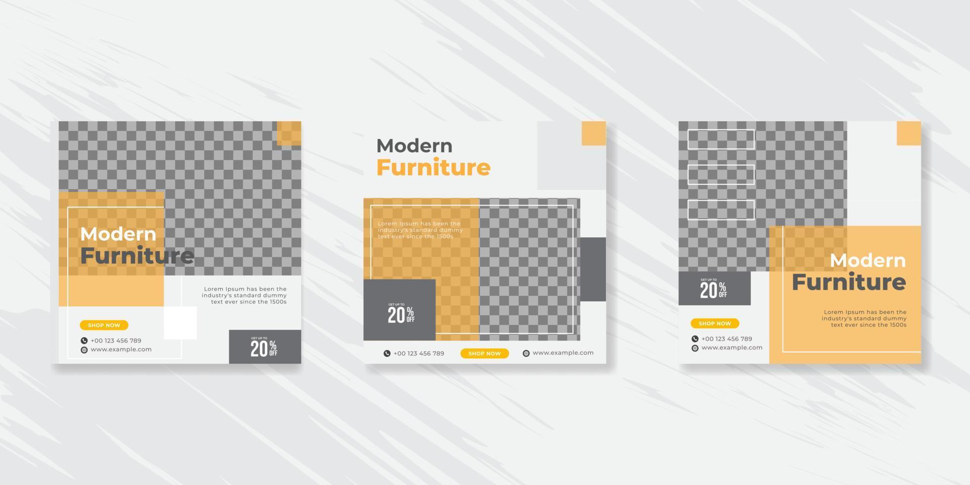Minimalist furniture social media post templates design. vector