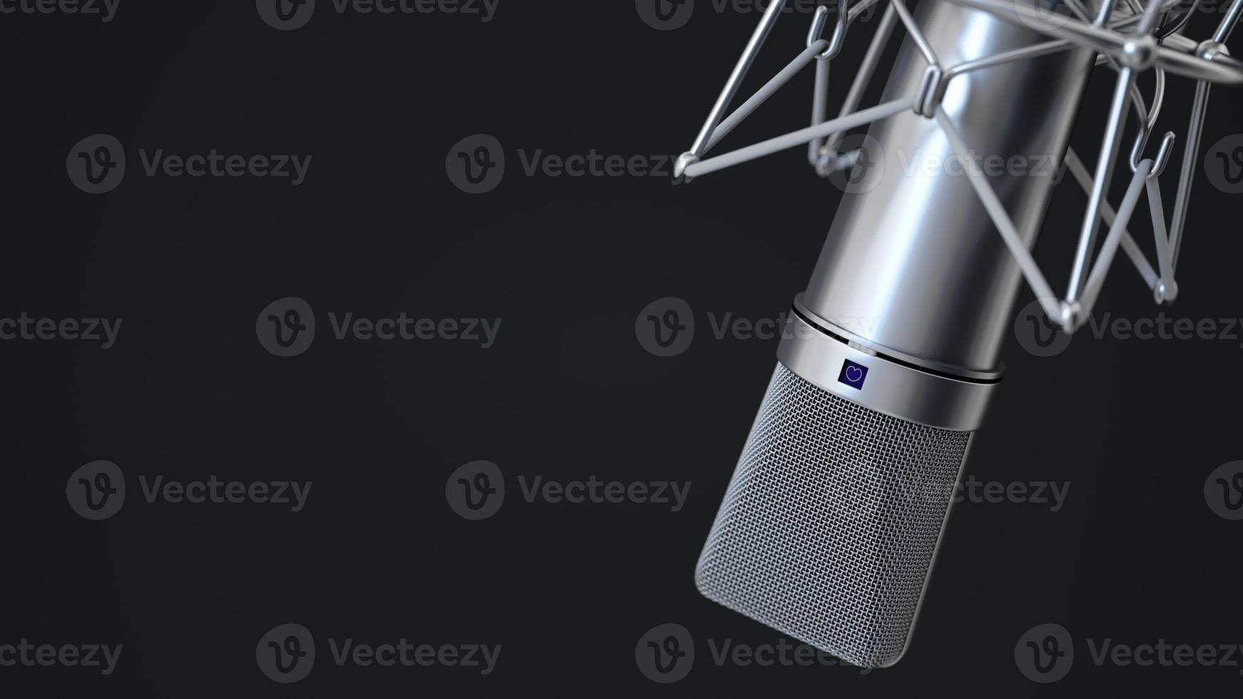 Vocal condenser studio microphone on isolated black background. 3D Render photo