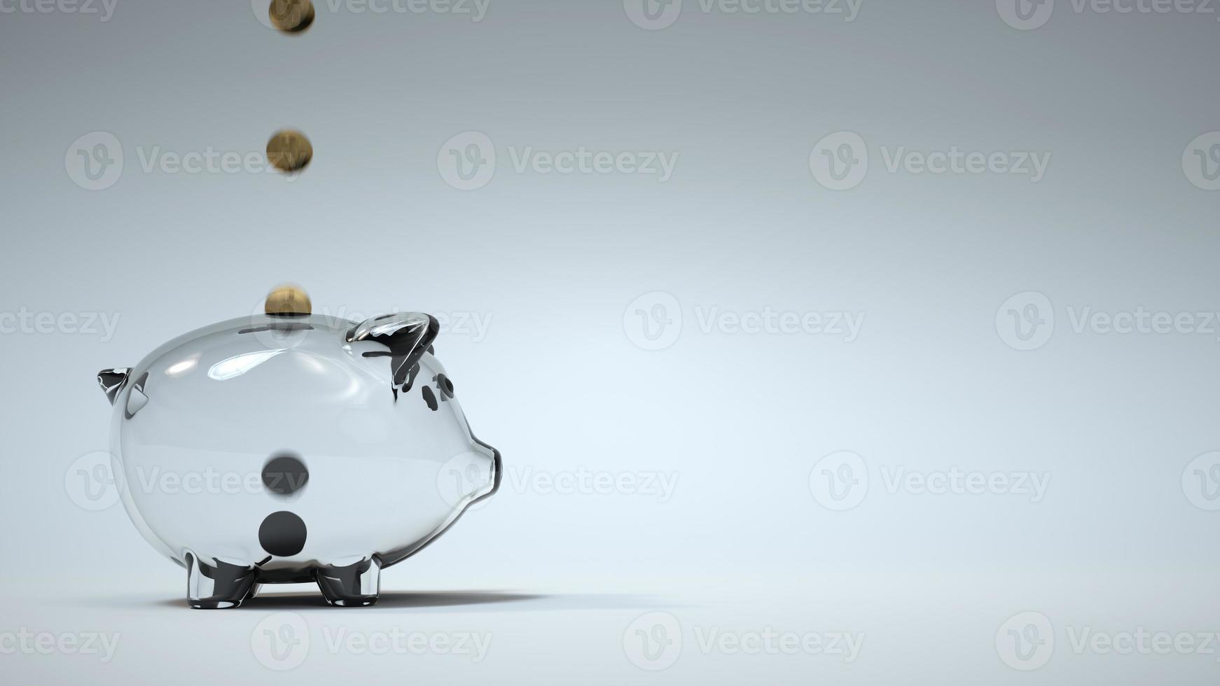 Golden coin fill glass piggy bank. Copy Space. 3D Rendering. photo