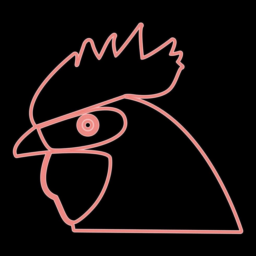 Neon rooster head the red color vector illustration flat style image