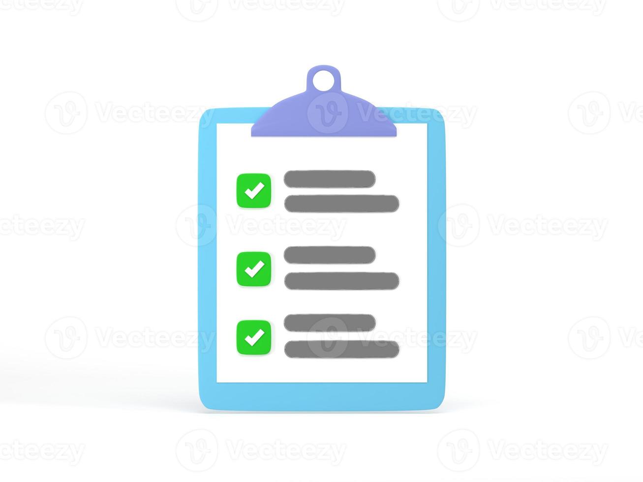 3D rendering, 3D illustration. Clipboard task management todo checklist on white background. Documents icon concept. photo