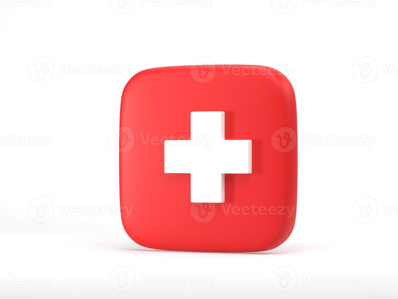 3D rendering, 3D illustration. Red cross icon isolated on white background. medical cross button. photo