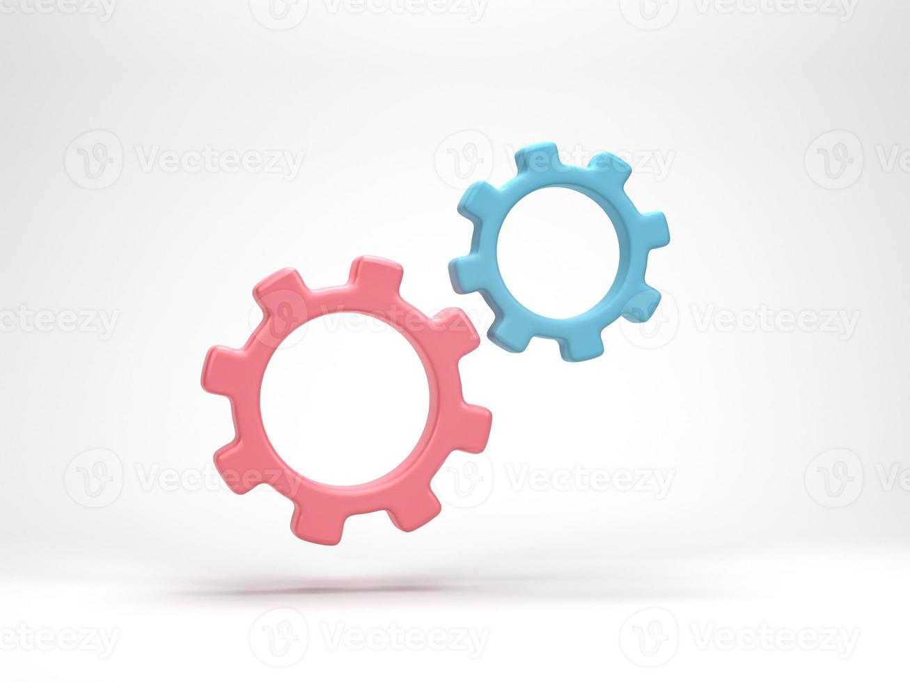 representación 3d, ilustración 3d. símbolo de engranaje mínimo aislado sobre fondo blanco. concepto de rueda dentada de icono simple de engranaje. foto