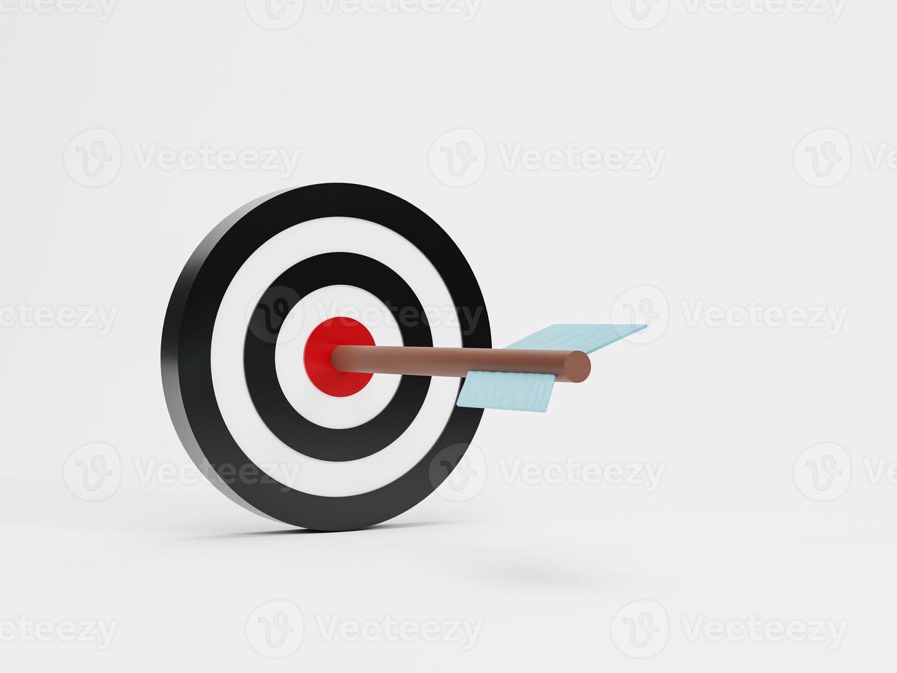 3d render, 3d illustration. Arrow hit the center of target or goal of success. Business target achievement, minimal concept. photo