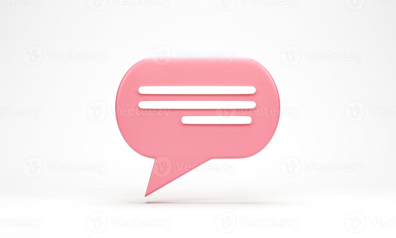 representación 3d, ilustración 3d. icono de burbuja de chat aislado sobre fondo blanco. escritura de chat rosa mínima. elemento de diseño para redes sociales, mensajes o comentarios. foto