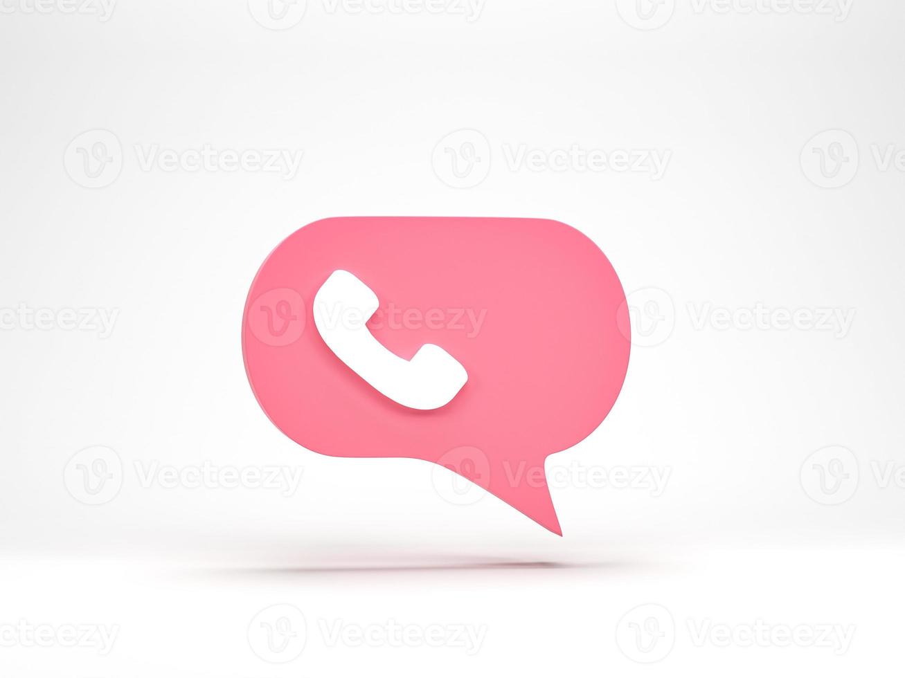 representación 3d, ilustración 3d. icono de llamada telefónica en la burbuja de chat rosa aislada en fondo blanco. foto