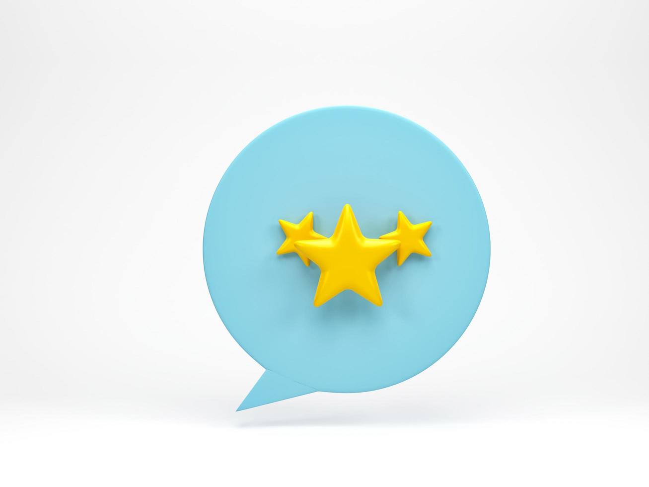 3D rendering, 3D illustration. Three star icon on speech bubble talk on white background. Customer rating feedback concept. photo