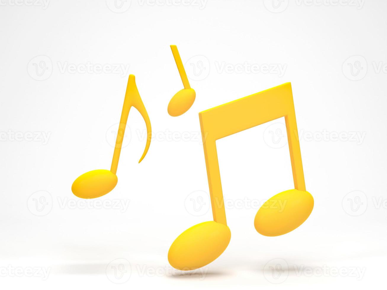 3D rendering, 3D illustration. Yellow music note icon isolated on white background. Design element for song, melody or tune flat. photo