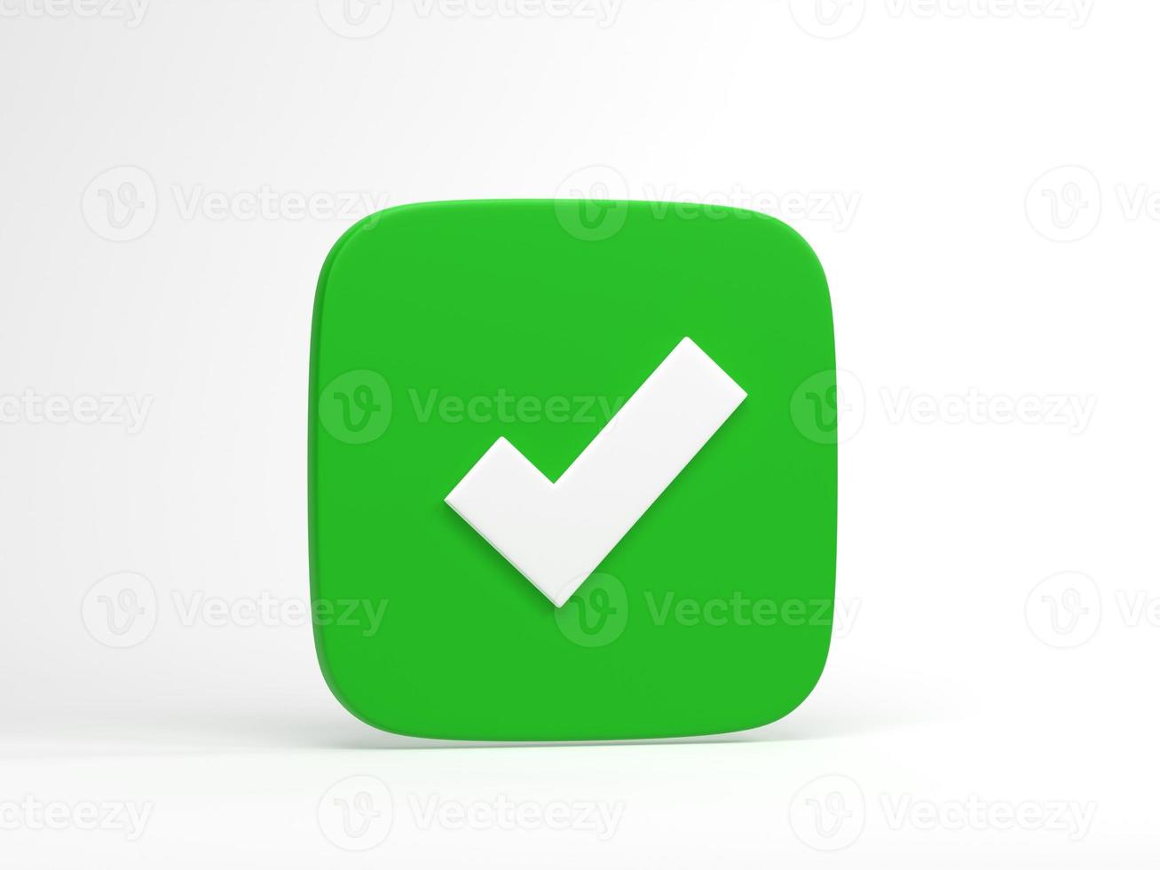 representación 3d, ilustración 3d. icono de marca de verificación verde aislado sobre fondo blanco. símbolo de marca de verificación aceptado. foto