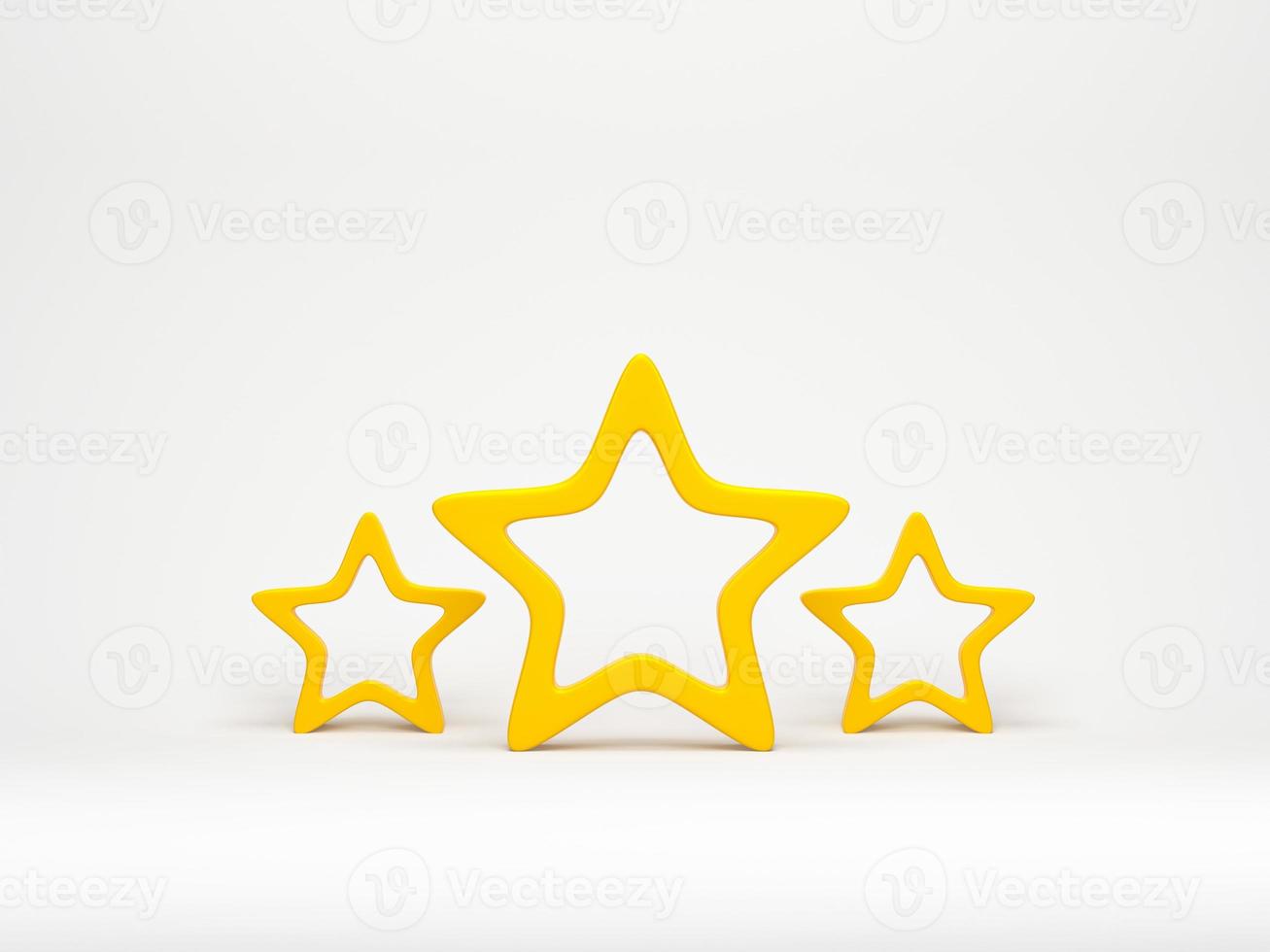 3d render 3d illustration. Three yellow star icon on white background. Concept of Customer rating feedback. photo