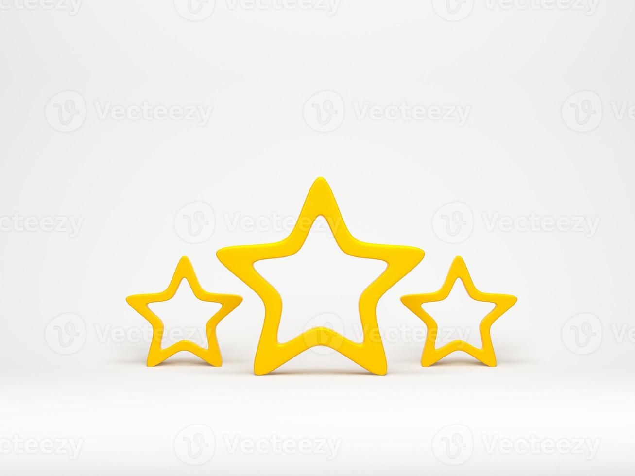 3d render 3d illustration. Three yellow star icon on white background. Concept of Customer rating feedback. photo