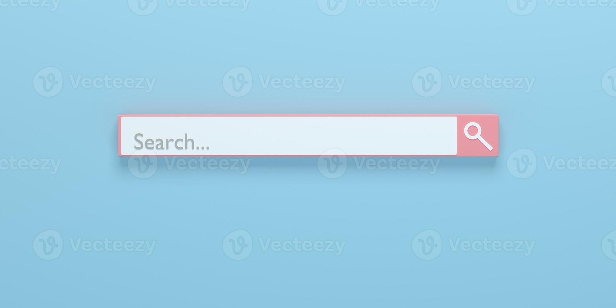 3D render 3D illustration. Minimal search bar element with arrow cursor on blue background. Searching for website, cartoon style concept. photo