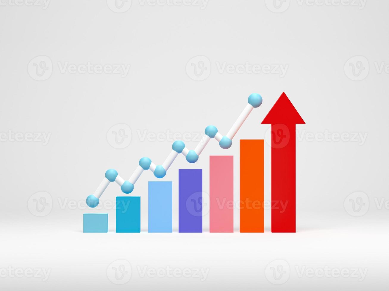 3D rendering, 3D illustration. Growing graph bar diagram on white background. minimalist graph of income growth. photo