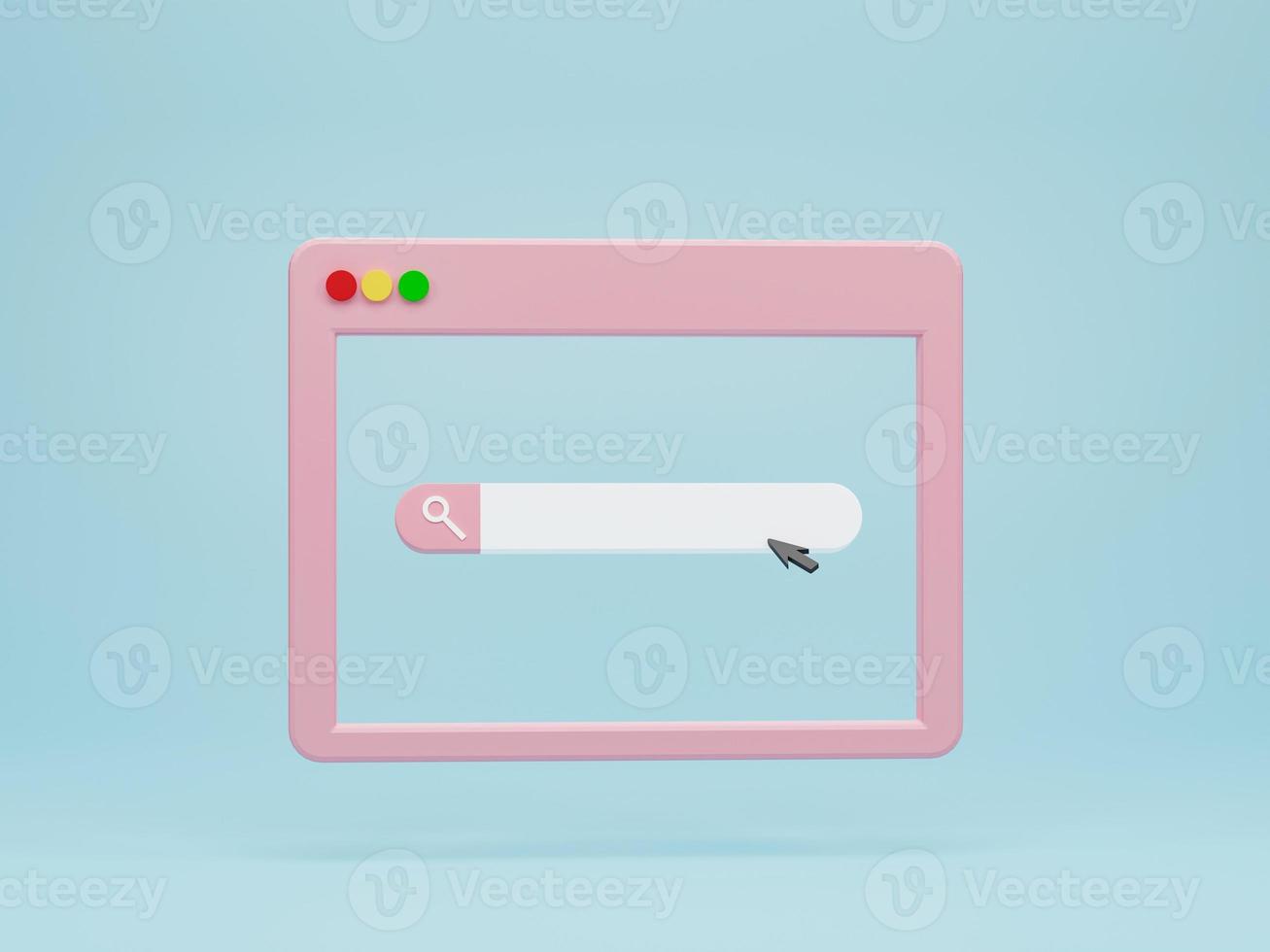 3D rendering, 3D illustration. Minimal video media player Interface with Search bar on blue background. Concept of searching internet data and web browsing photo