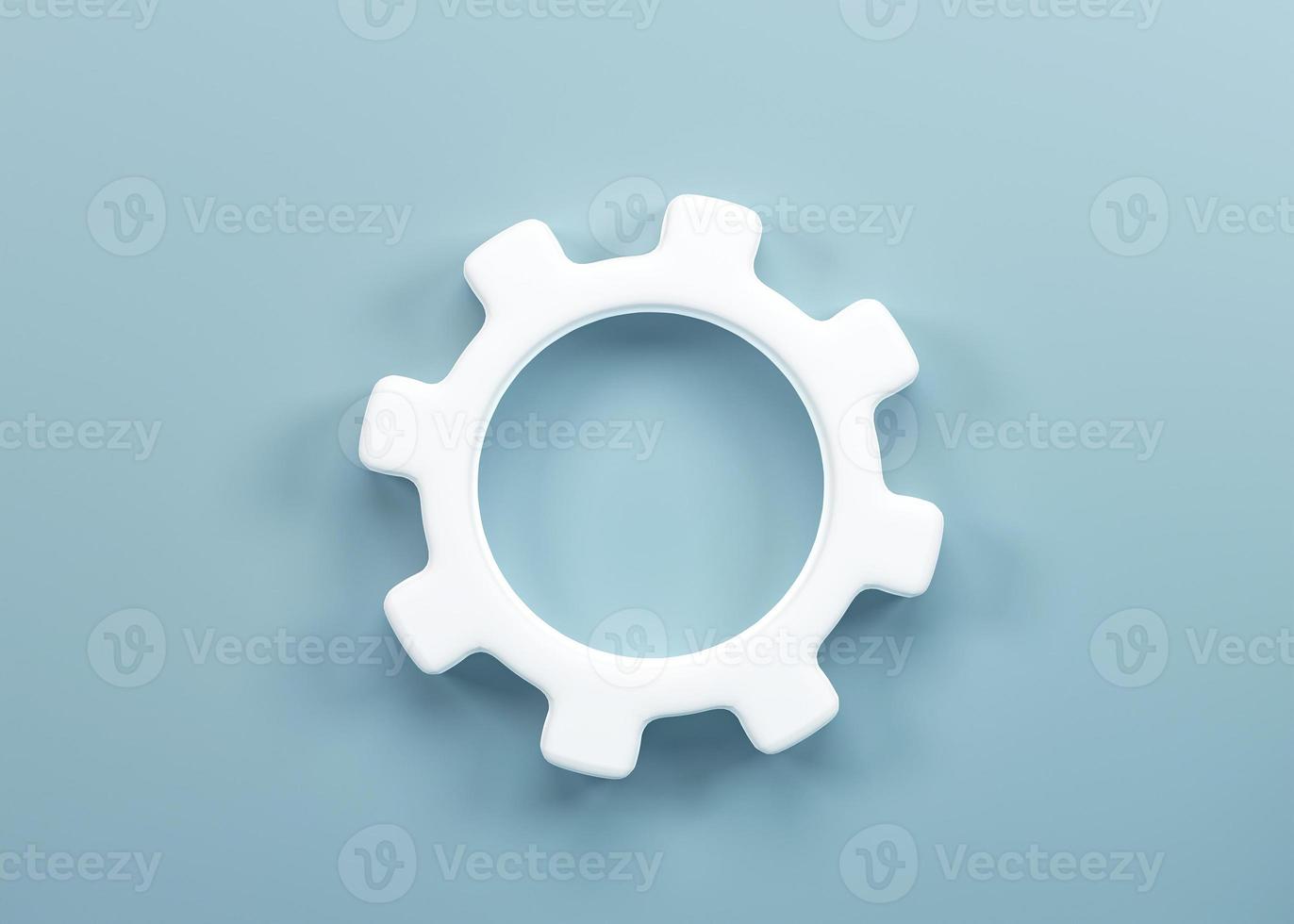 3D rendering, 3D illustration. Minimal gear symbol on blue background. Gear simple icon cogwheel concept. photo