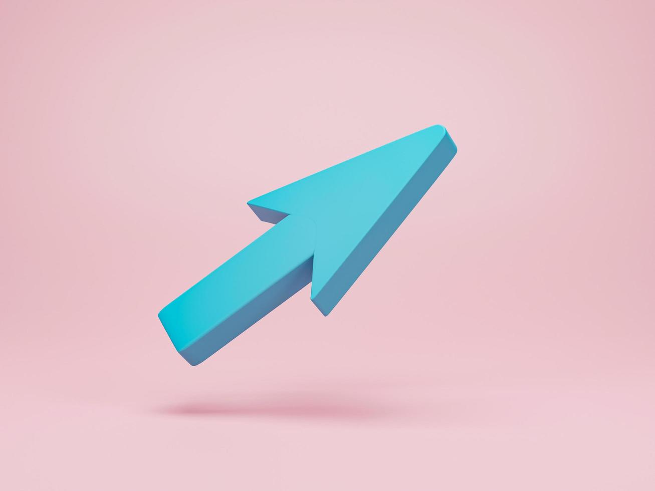 procesamiento 3d, ilustración 3d. icono de flecha azul del ratón. símbolo de cursor mínimo geométrico para sitio web sobre fondo rosa. foto