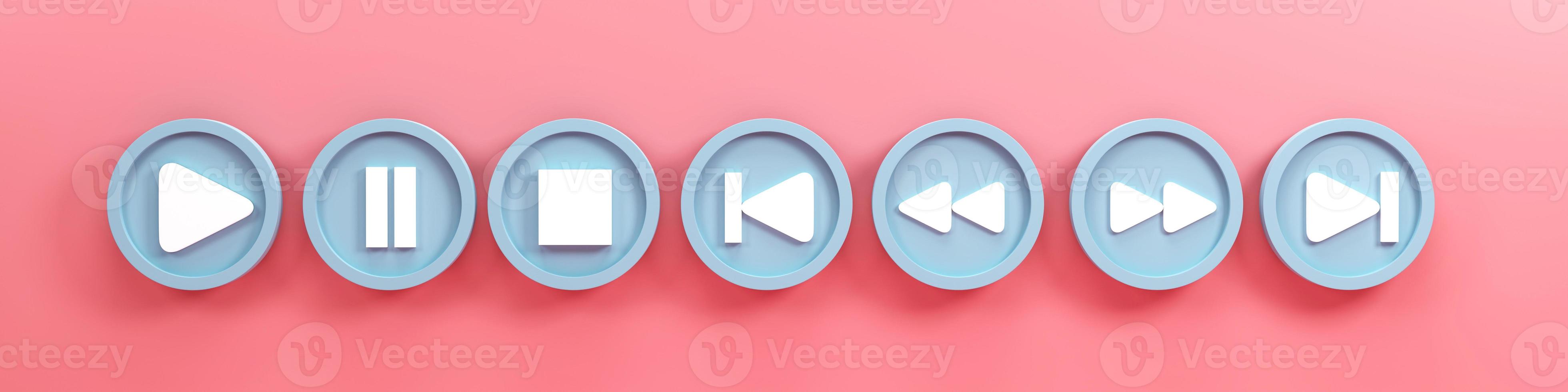 3d render 3d illustration. set of media player button icons on pink background. photo