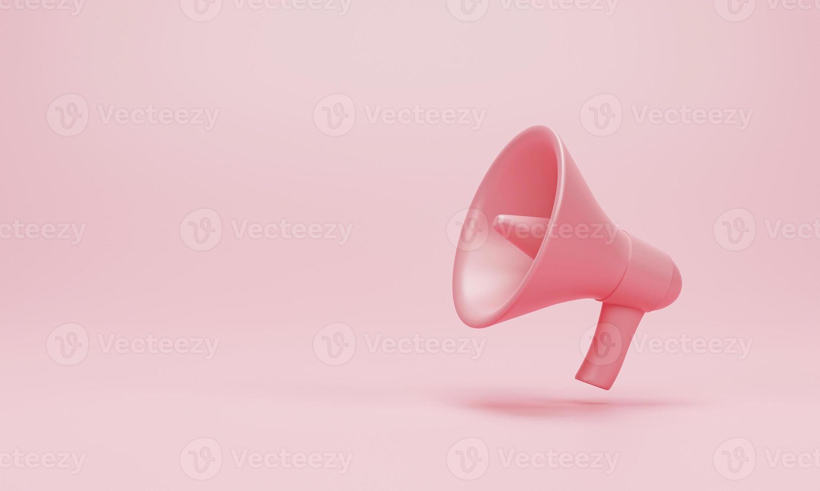 3d render 3d illustration. Megaphone, loudspeaker on pink pastel background. Modern flat cartoon style minimal. Announcement concept photo