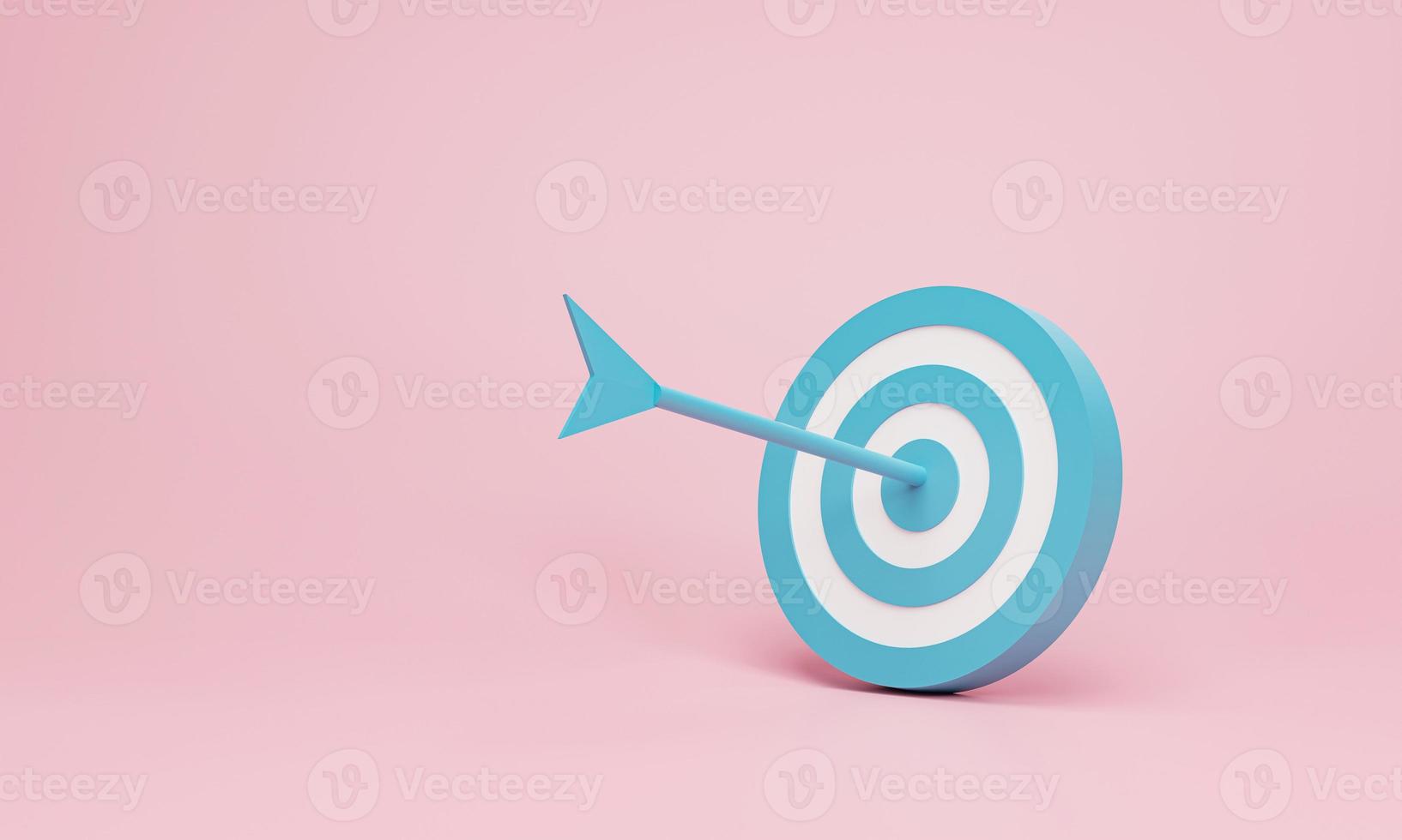 3d render, 3d illustration. Arrow hit the center of target or goal of success. Business target achievement, minimal concept. photo