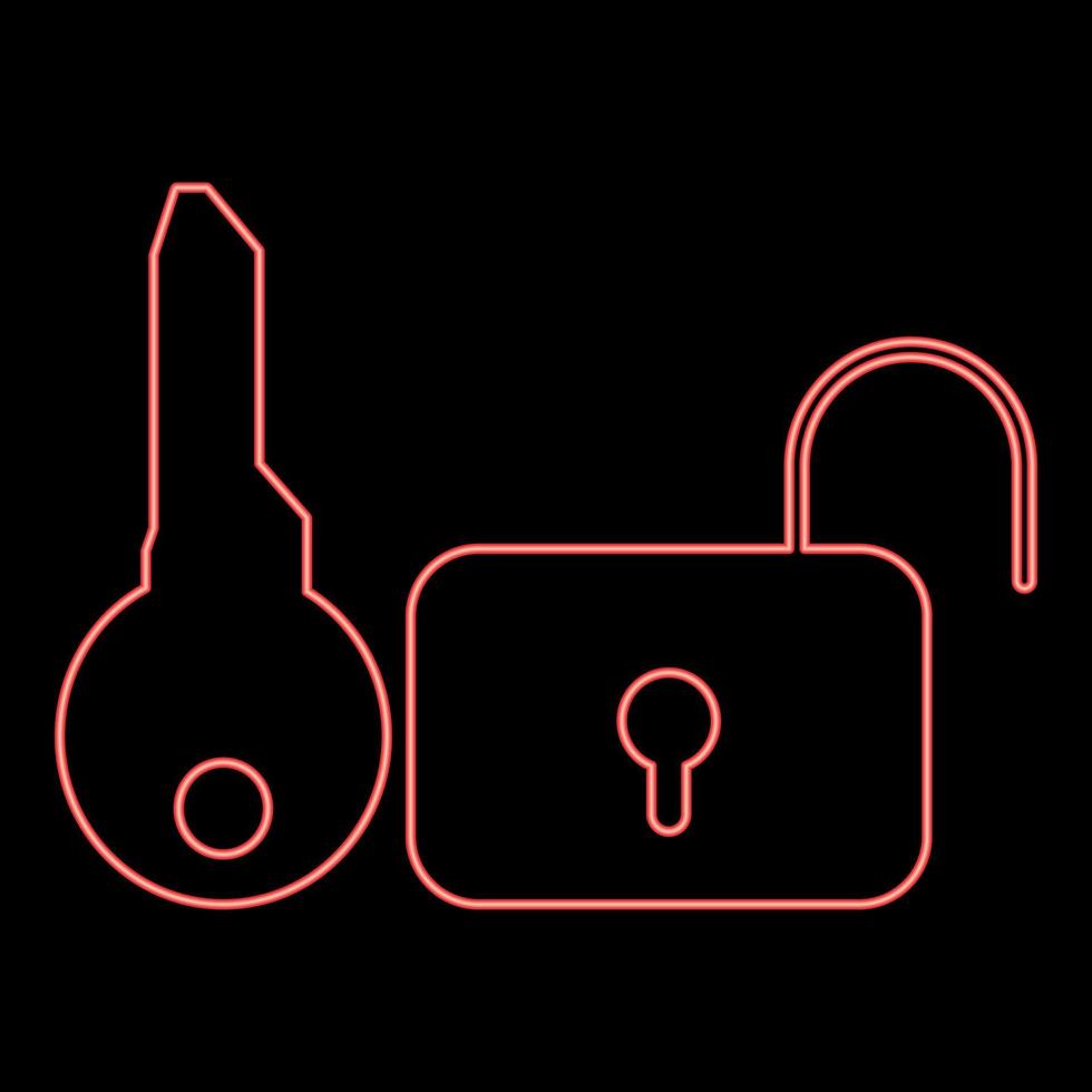 Neon key and lock red color vector illustration flat style image