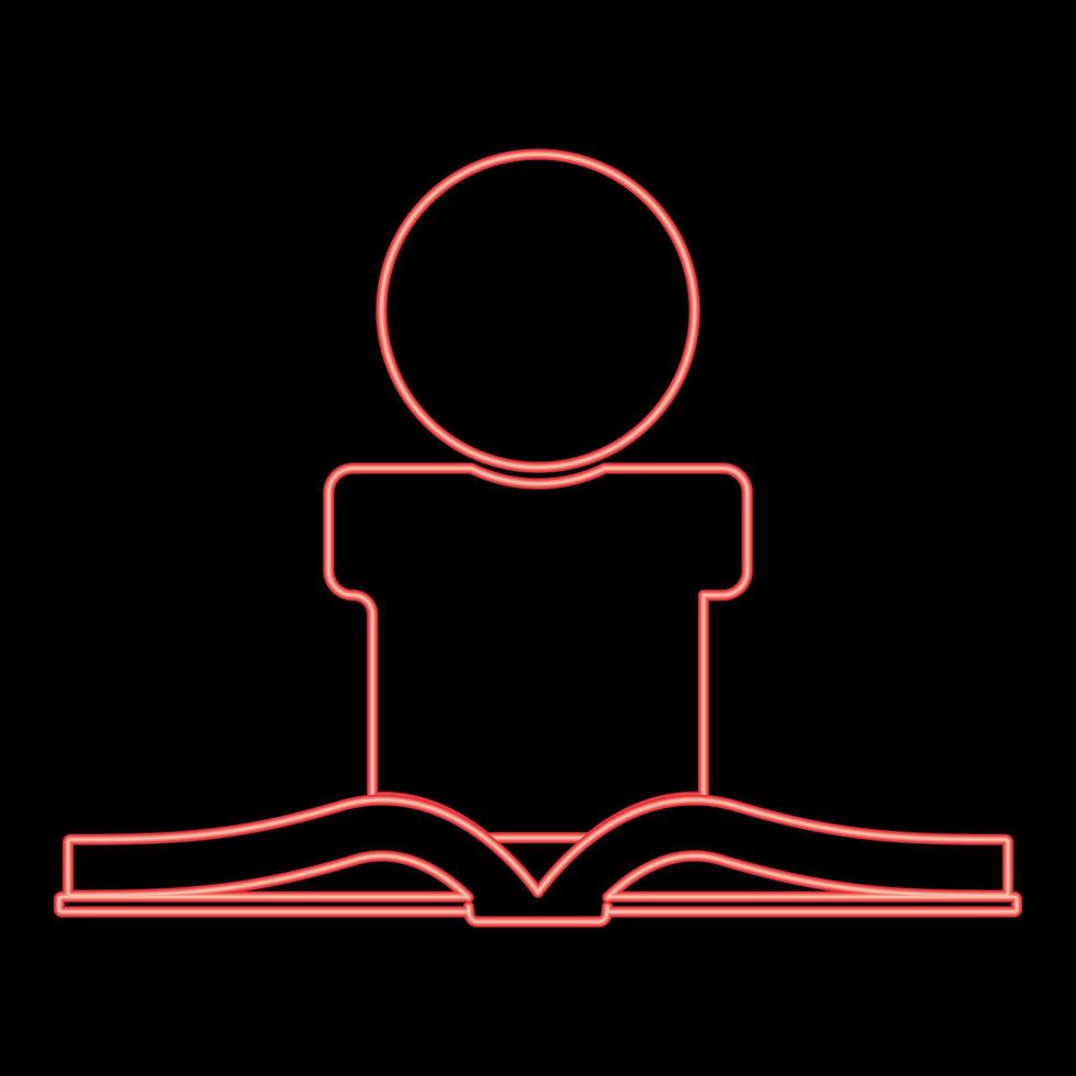 Neon man reading book red color vector illustration flat style image