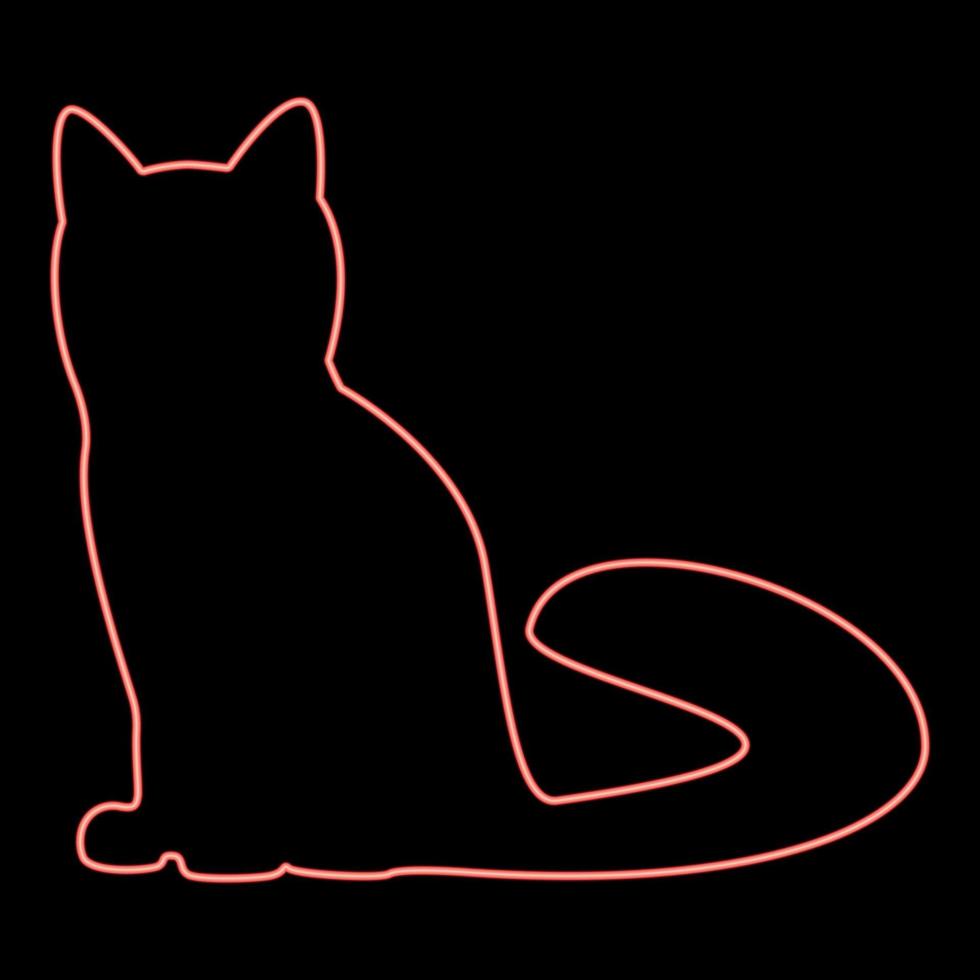 imagen de estilo plano de ilustración de vector de color rojo de gato de neón