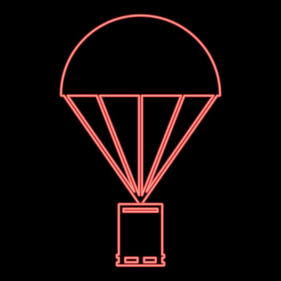 Neon parachute with cargo red color vector illustration flat style image