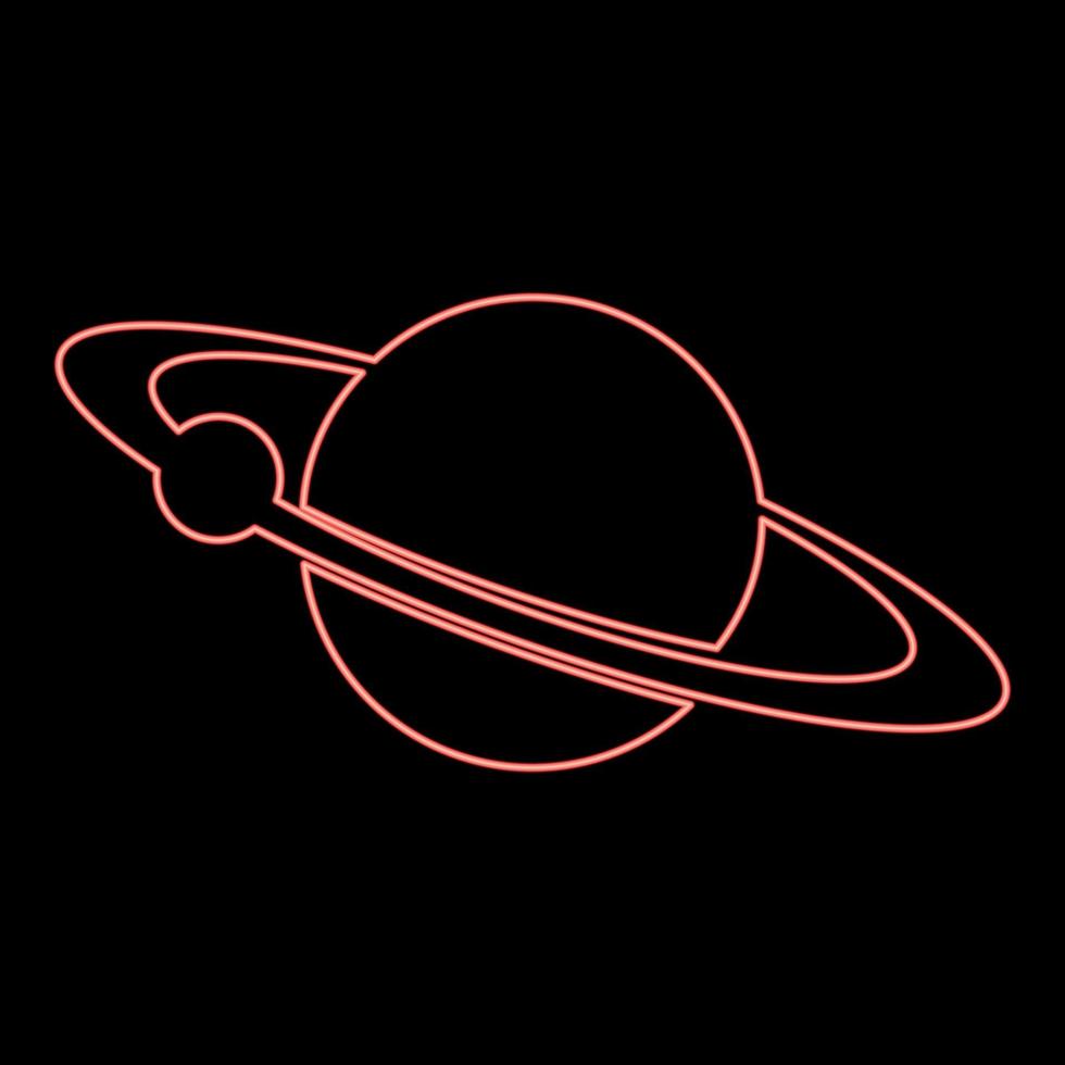 planeta de neón con satélite en el anillo color rojo vector ilustración imagen de estilo plano
