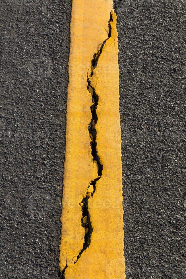 Asphalt broken yellow line photo