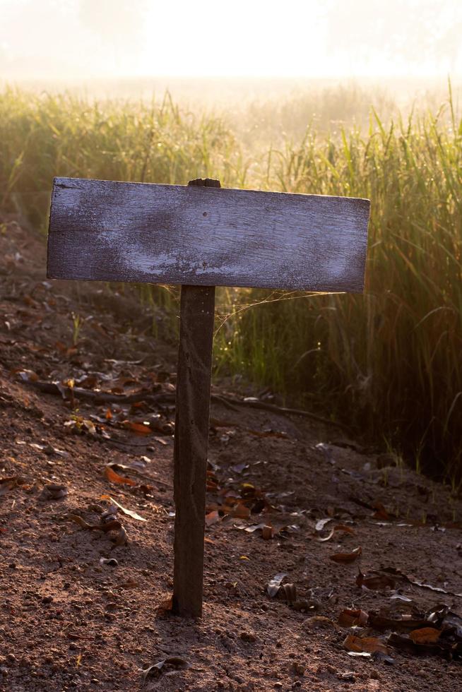 Old wooden sign on the ground. photo