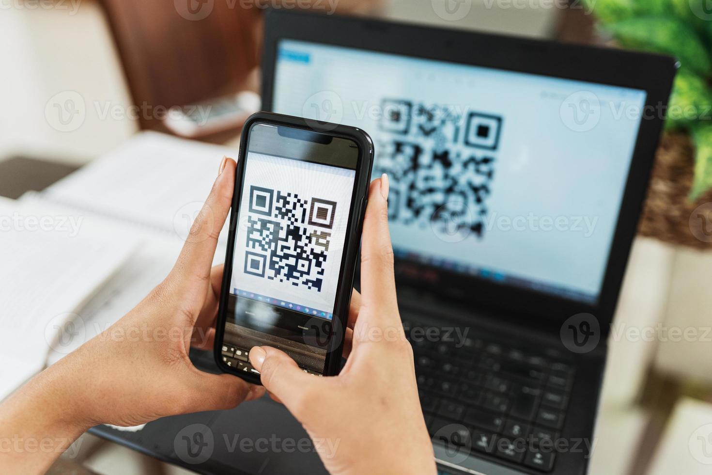 New form of payment of bills and bills in Brazil. Woman holding cell phone with pix app with QR Code, x close-up of the screen. photo