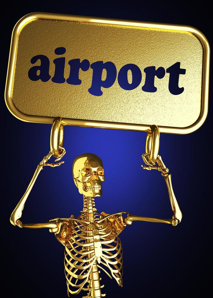 palabra de aeropuerto y esqueleto dorado foto