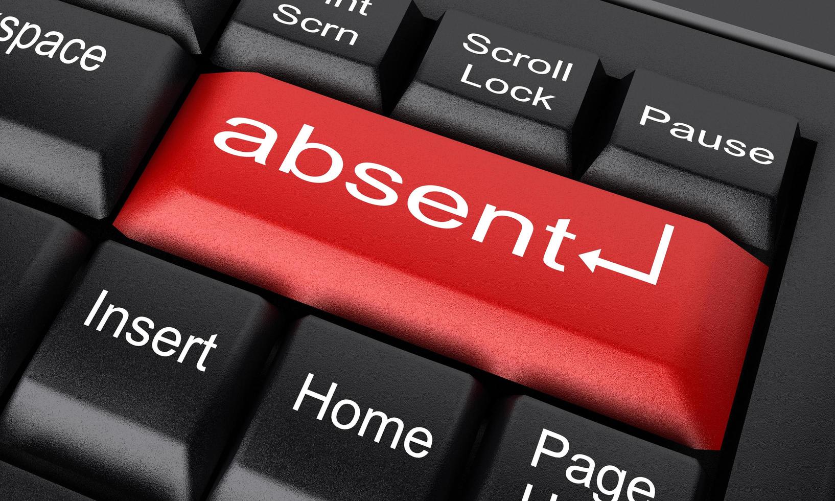 absent word on red keyboard button photo