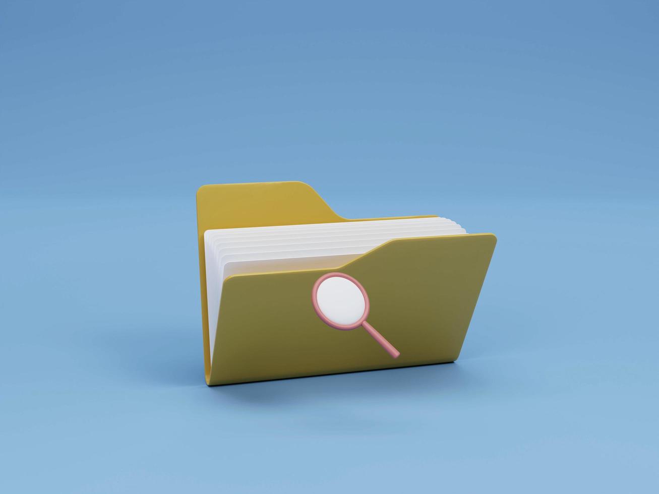 Carpeta de documentos amarilla con lupa 3D Render ilustración foto