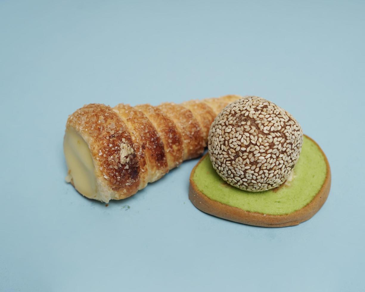 Several kinds of colorful traditional market snacks and various flavors, the background for the design template. Typical Indonesian snacks that many people like. Usually served when a guest arrives. photo