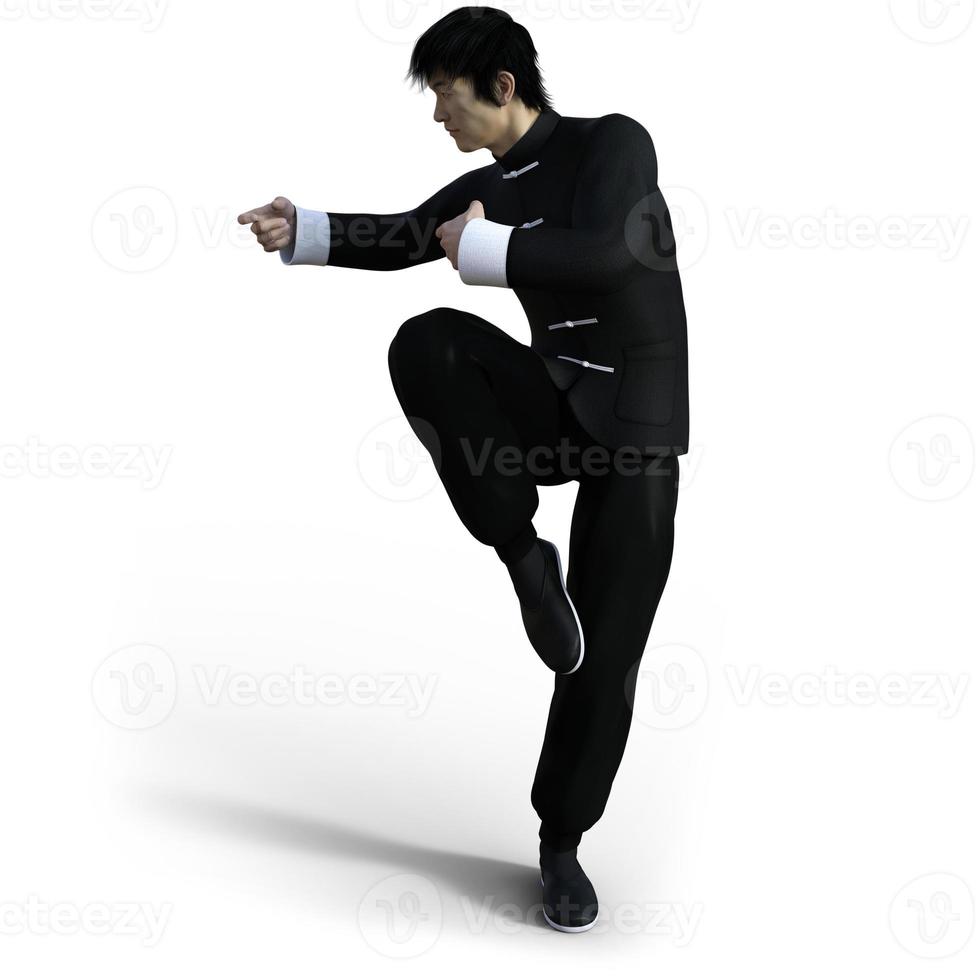 Asian man in black clothes training kung fu photo