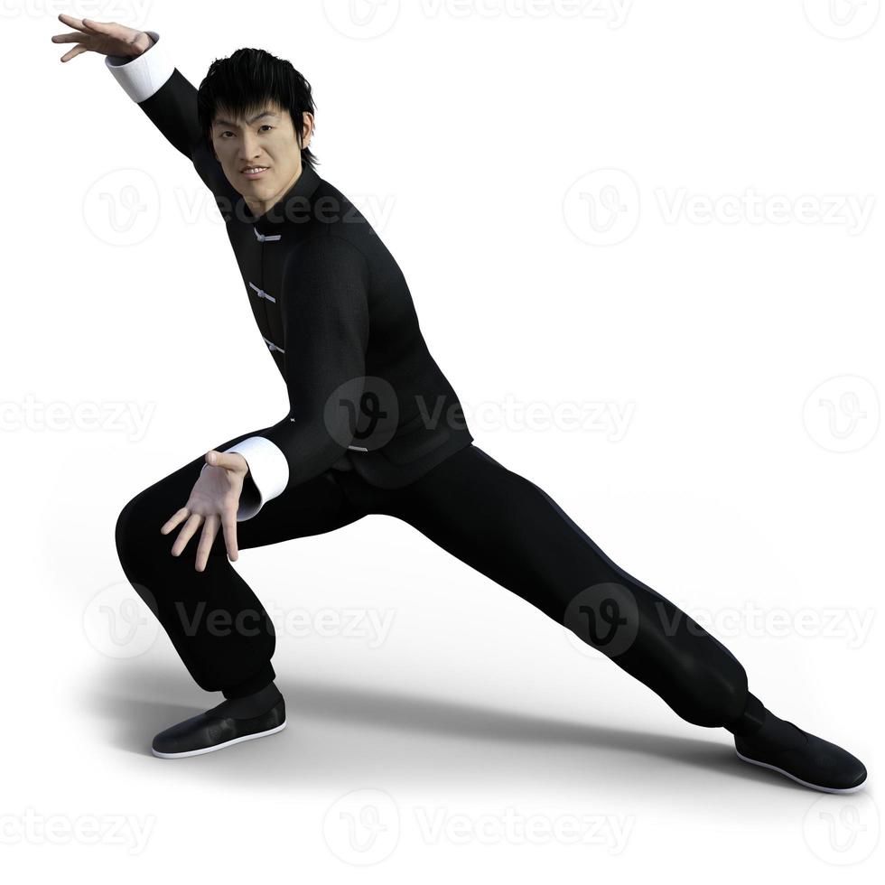 Asian man in black clothes training kung fu photo