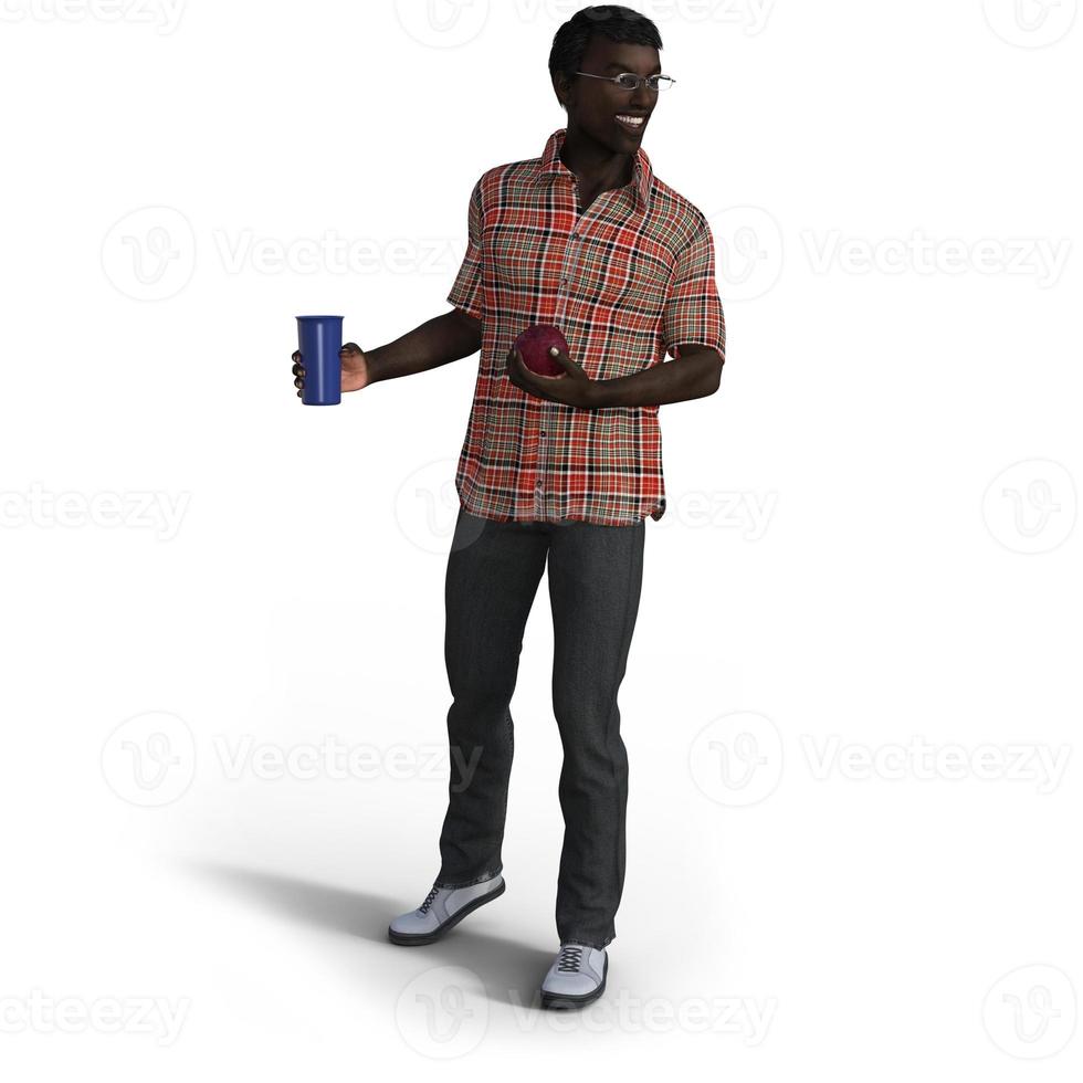 Young Indian man with food in causal clothing in 3D illustration photo