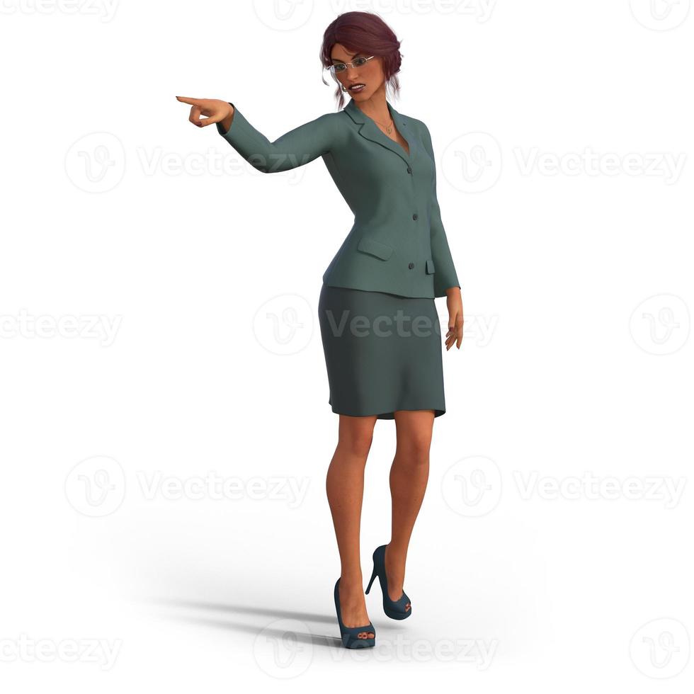 Beautiful business woman with turquoise pantsuit in 3d illustration photo