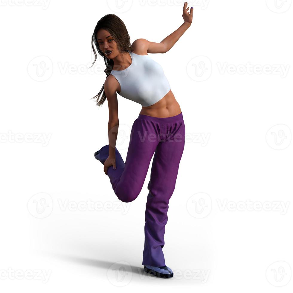 Woman practicing sport in casual clothes in 3D illustration photo