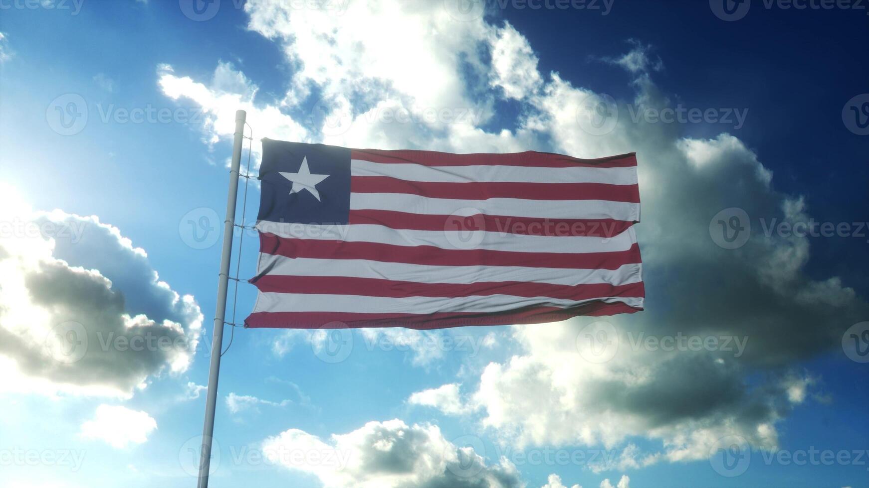 bandera de liberia ondeando al viento contra el hermoso cielo azul. representación 3d foto