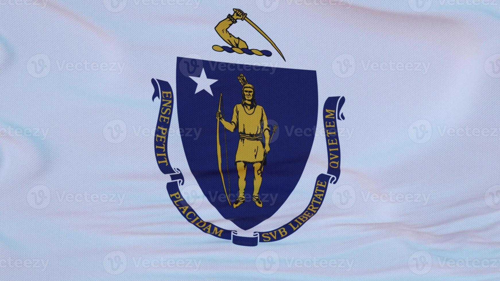 Flag of Massachusetts state, region of the United States, waving at wind. 3d rendering photo