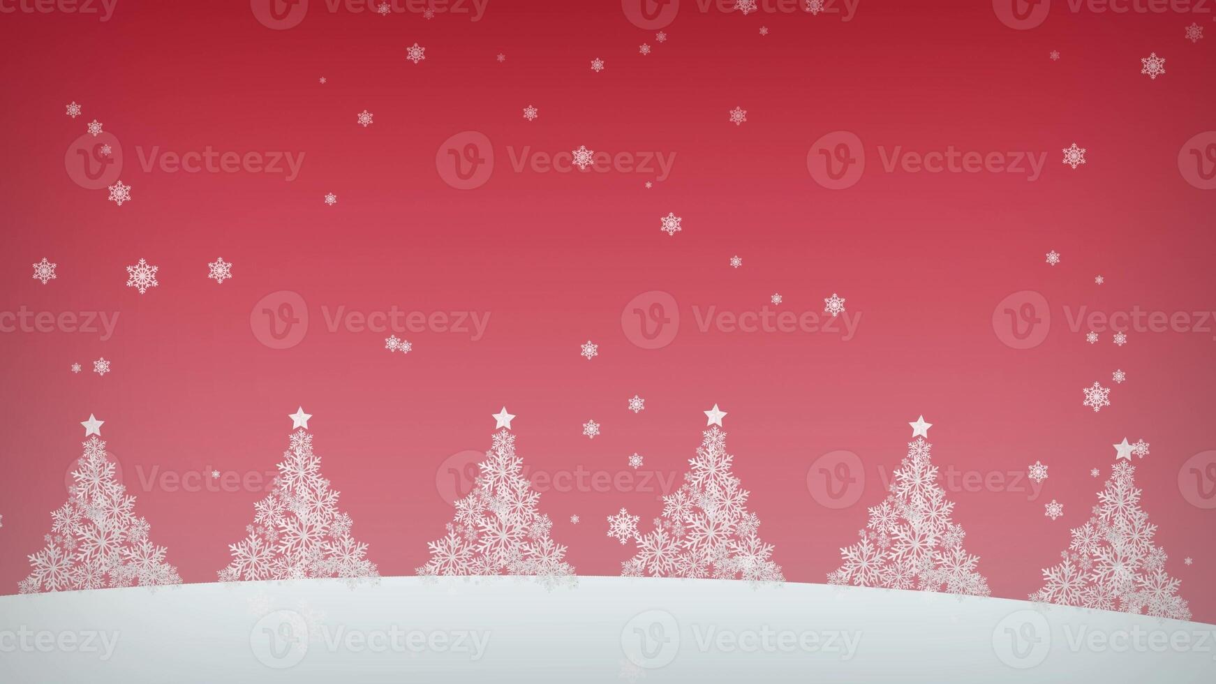 Merry Christmas and Happy New Year concept. Winter snowfall on a red background. 3d rendering photo